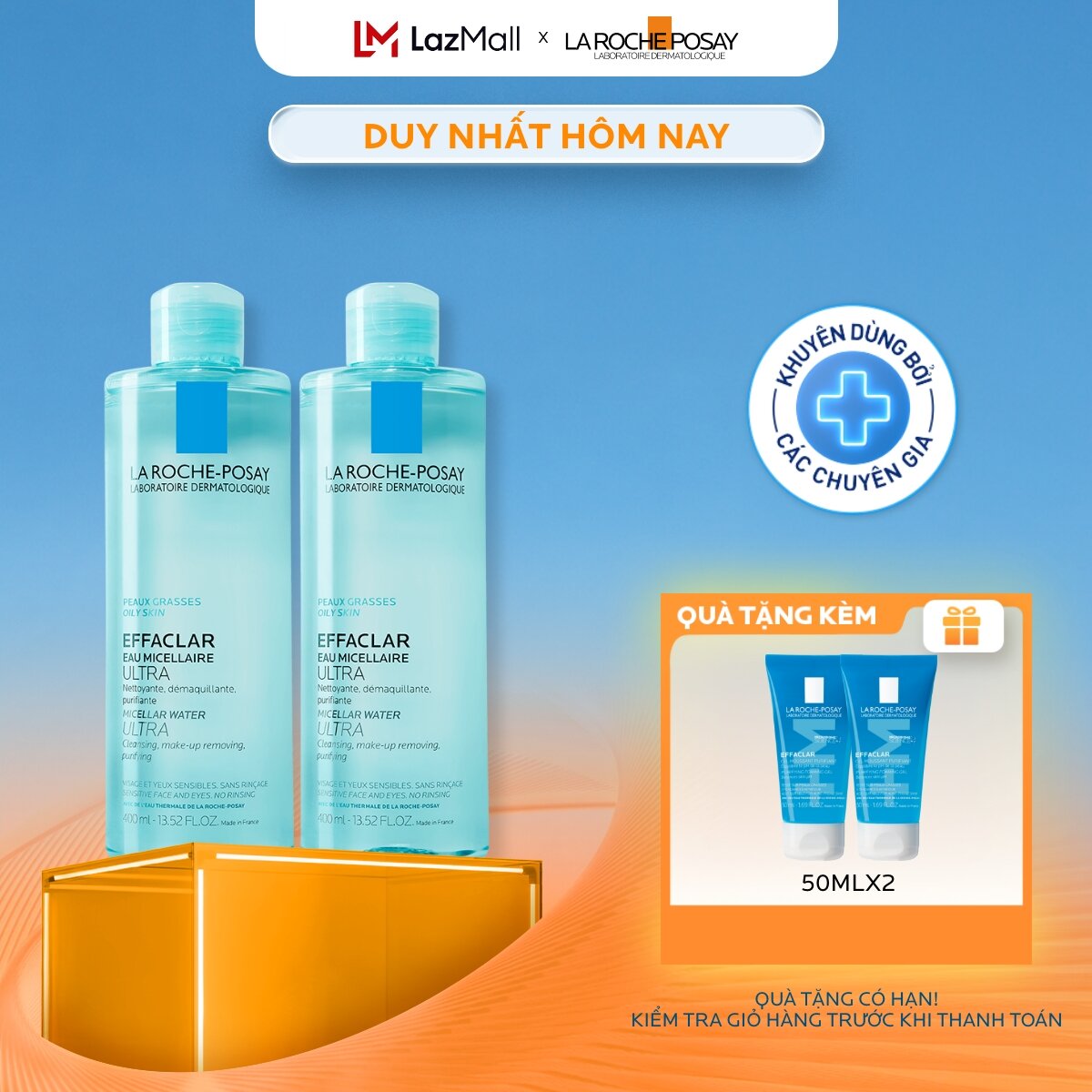 Bộ sản phẩm nước tẩy trang làm sạch sâu giàu khoáng dành cho da dầu nhạy cảm La Roche-Posay Effaclar Micellar Water Oily Skin 400ml