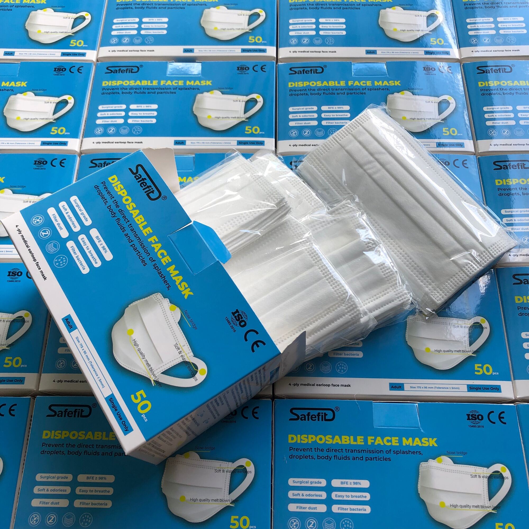Quai Vải Không Đau Tai Hộp 50 cái Khẩu Trang 4 lớp Safefit Cao Cấp Xuất