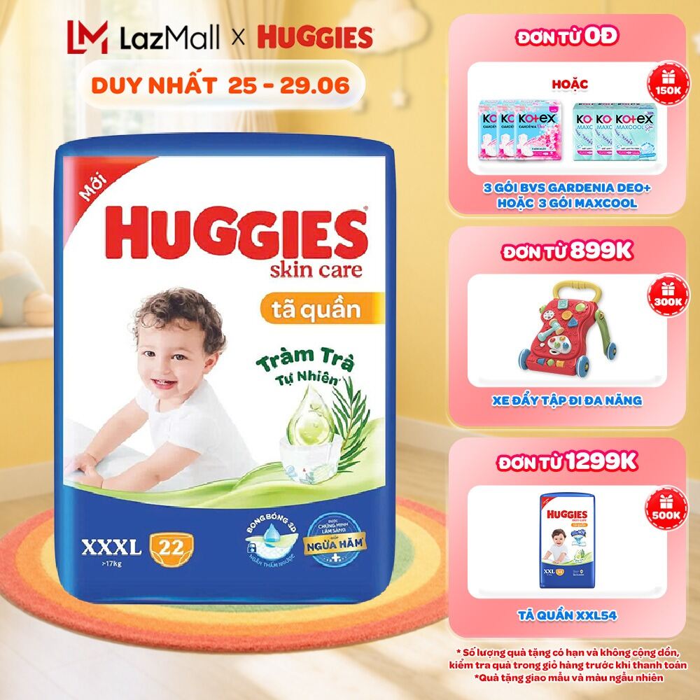 Combo 4/Tã quần HUGGIES SKINCARE JUMBO XXXL22 (Trên 17kg) - Gói 22