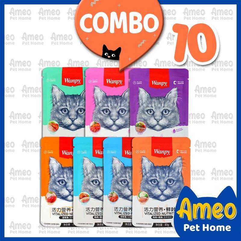 Combo 10 pate Wanpy, hộp 10 túi pate mèo Wanpy mix vị