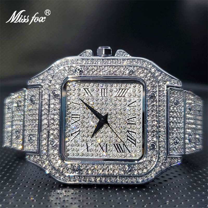 Đồng hồ đính đá nam mặt vuông số la mã - tặng kèm hộp pin cw