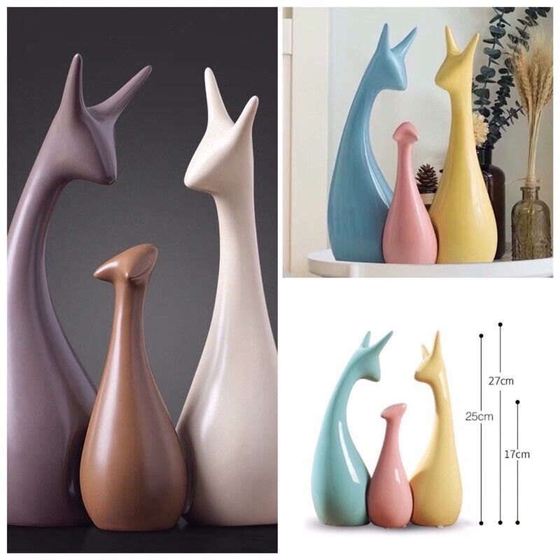Decor - set 3 sản phẩm gốm sứ cao cấp gia đình nai trang trí căn hộ nhà chất lượng cao