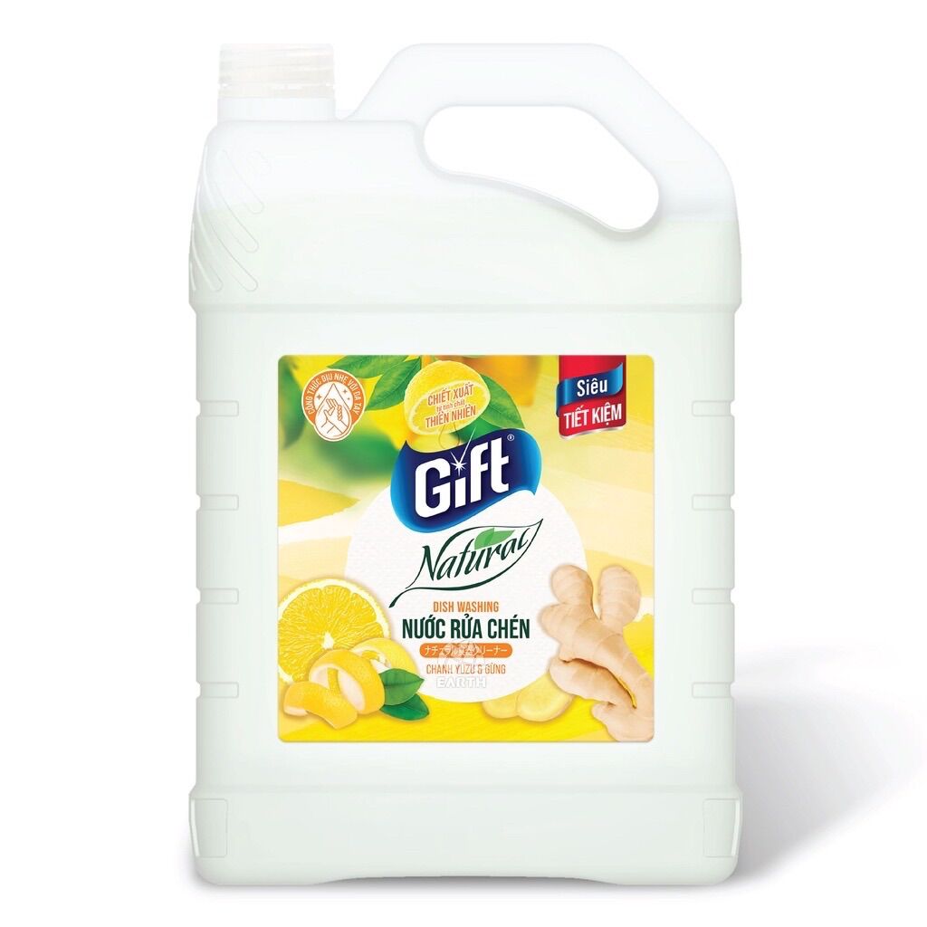 Nước rửa chén gift natural - can 3.8 kg - chanh yuzu & gừng