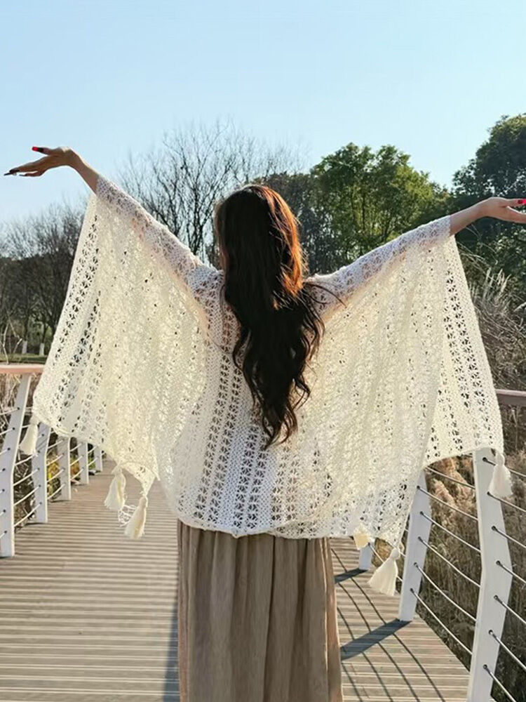 BAOYINFEI | Áo Cardigan Dệt Kim Voan Trắng