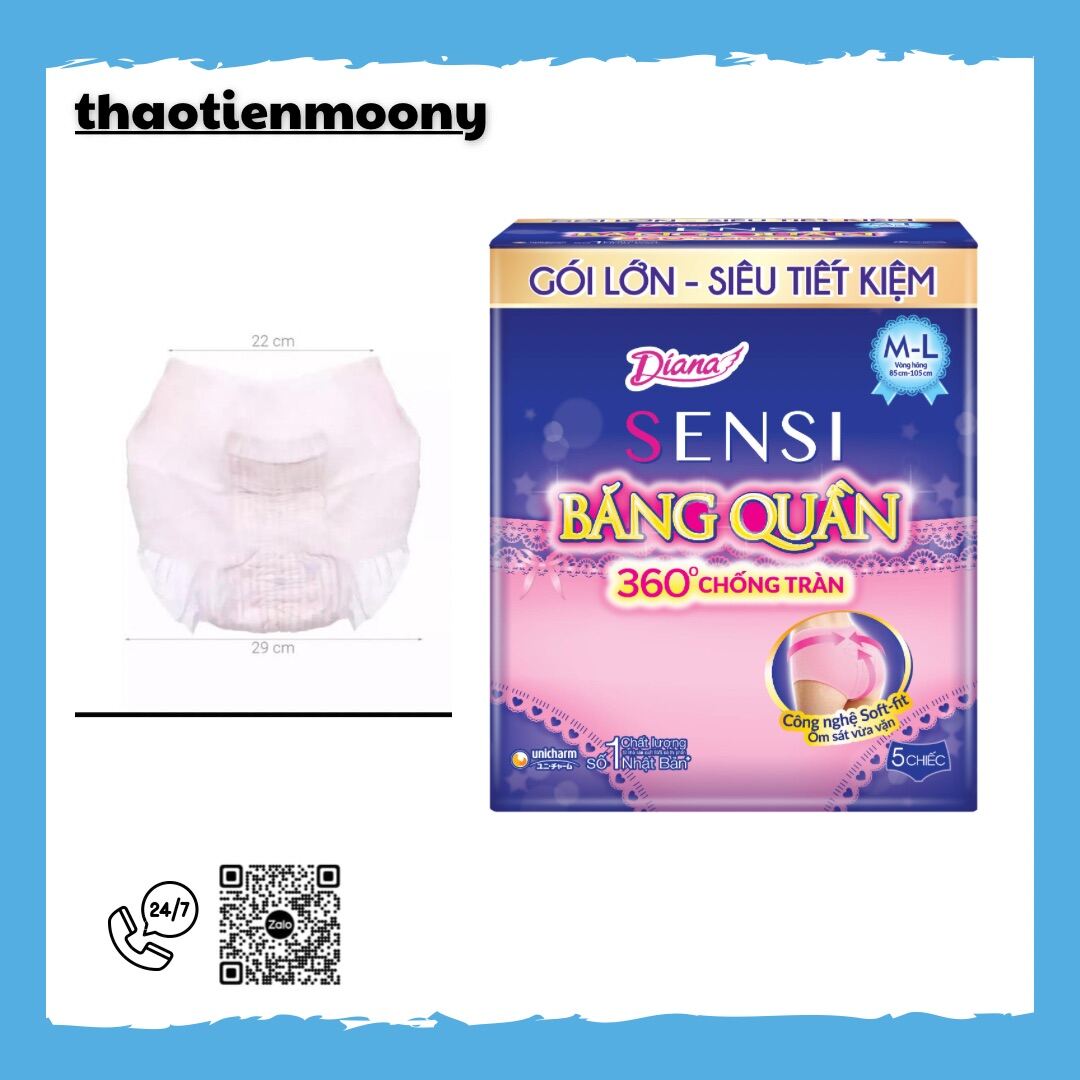 Băng Vệ Sinh Dạng Quần Diana Sensi. size M - L  Gói 5 cái