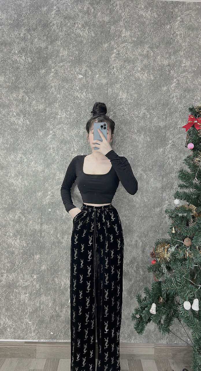 Sét quần Nhung đính đá + áo thun tay dài