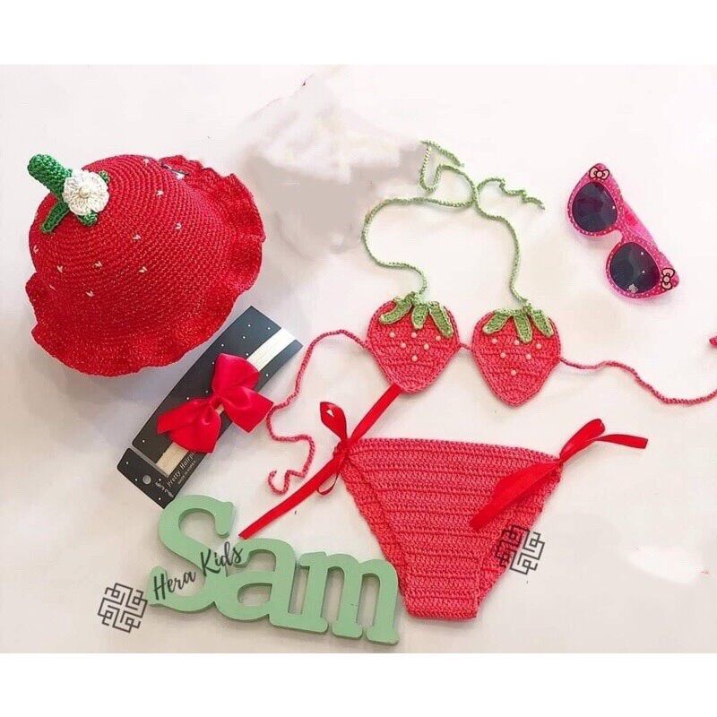 Bikini Len Kèm Mũ Cho Bé Diện Hè
