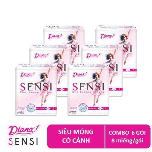 [Mẫu luôn mới] Combo 6 gói bvs Diana Sensi mỏng cánh