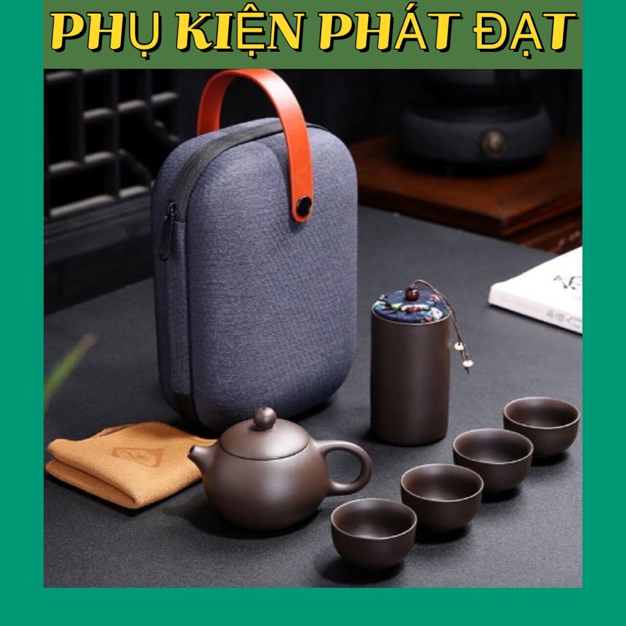 Bộ ấm trà tử sa xách tay du lịch cao cấp bao gồm 01 ấm pha trà ,04 chén,01 cốc tử sa