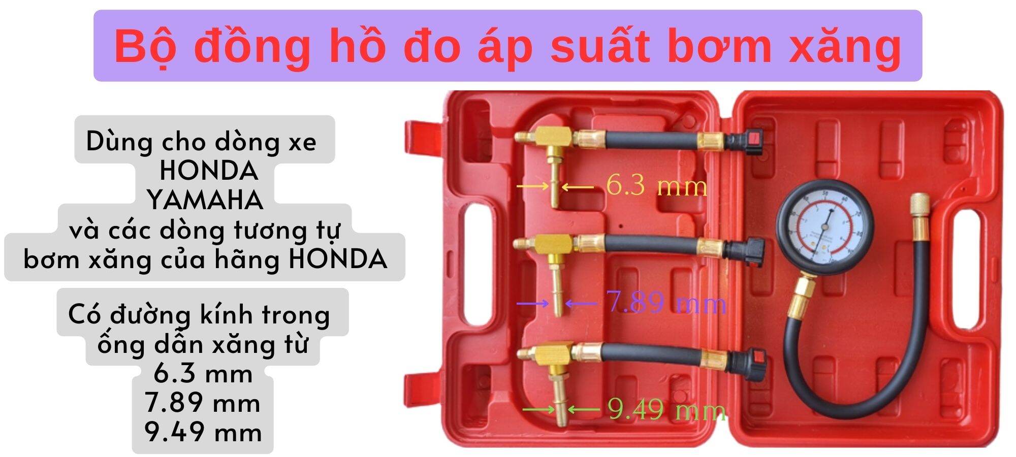 Bộ đồng hồ đo áp suất bơm xăng xe máy honda - yamaha
