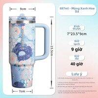 STANLEY | Cốc Nước Cách Nhiệt Hoa Dại In Hoa Có Ống Hút Tay Cầm Dung Tích 20oz Chất Liệu Inox 304 Dùng Tại Nhà và Ô Tô Quà Tặng Cho Nam Nữ