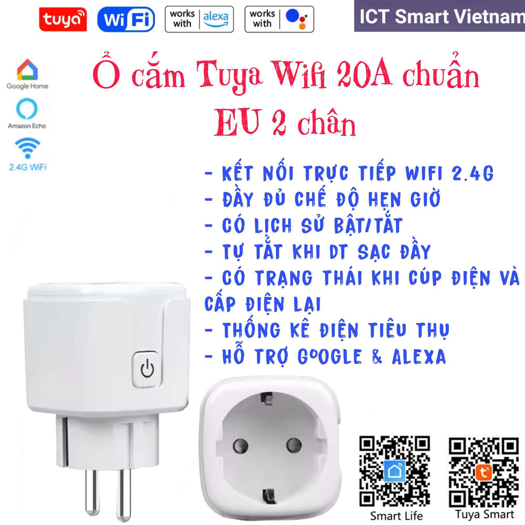 Ổ cắm thông minh Wifi 20A Tuya