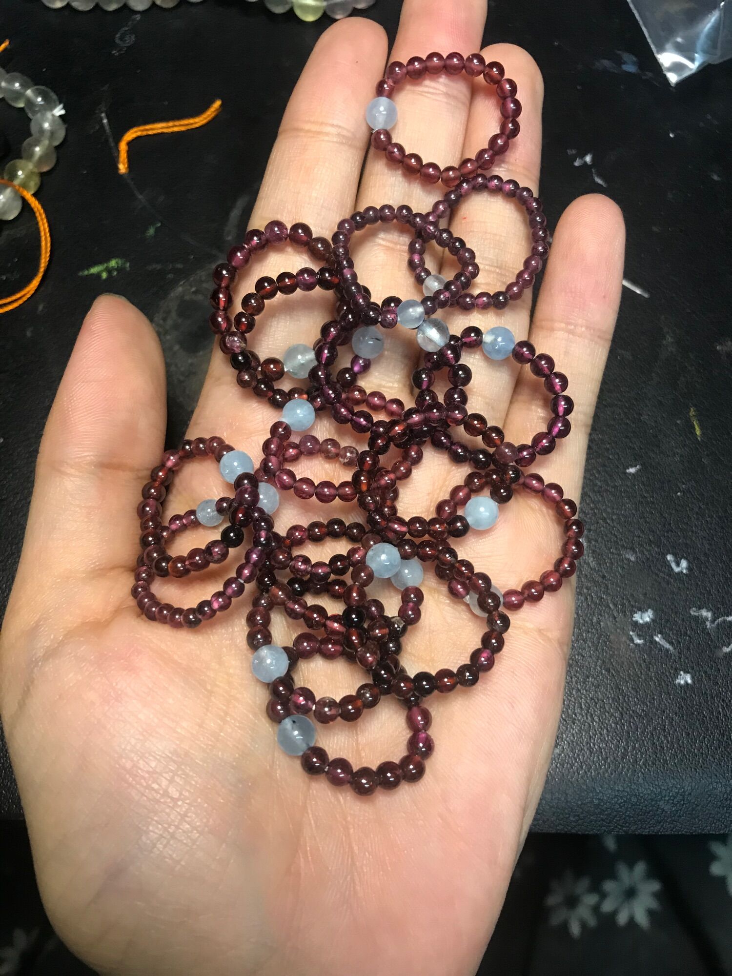 Nhẫn hạt đá Garnet mix Aquamarine