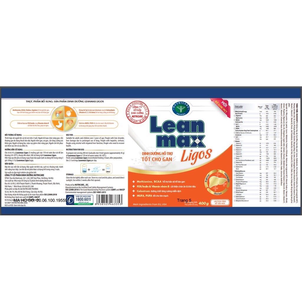 LEANMAX LIGOS 400GR (SỮA BỘT BẢO VỆ TẾ BÀO GAN)