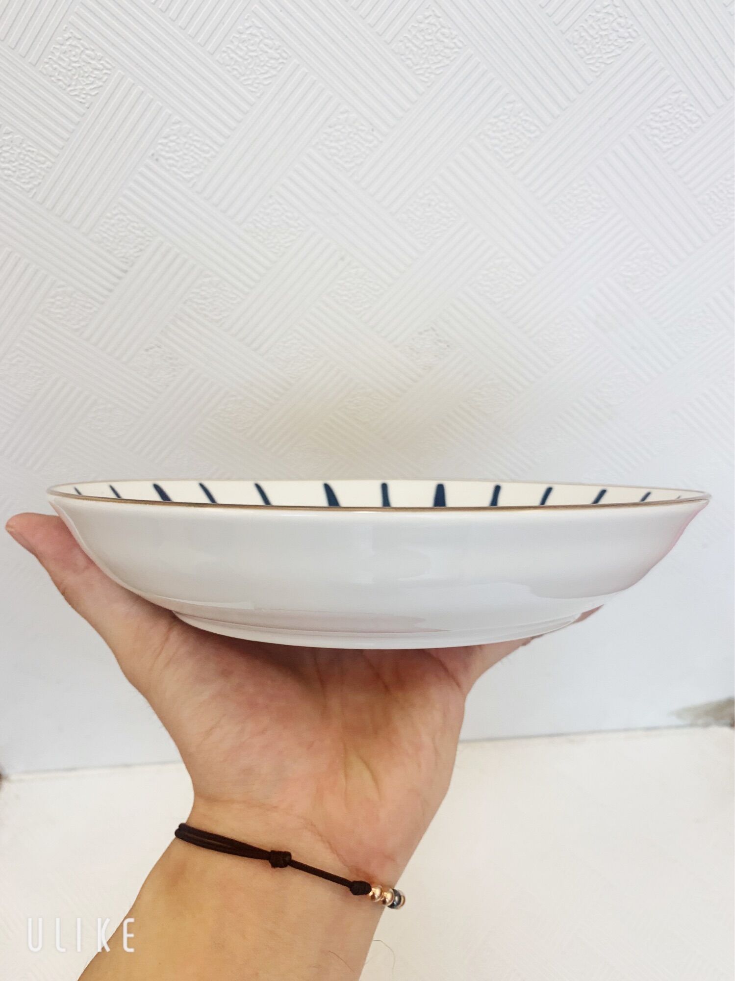 Đĩa vân kẻ sâu lòng Bát Tràng 8inch