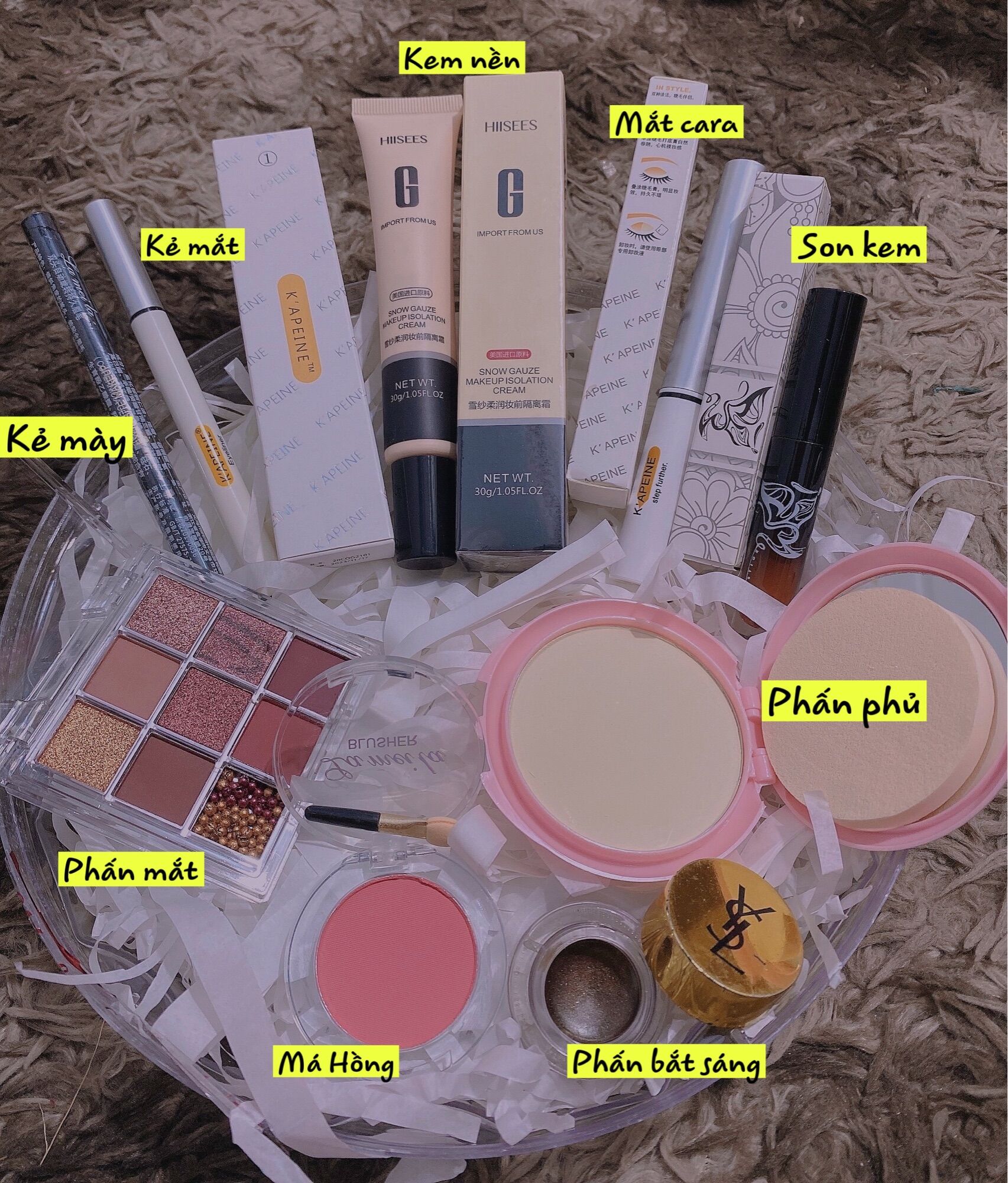 Bộ Trang Điểm 9 Món Kem Nền/Kẻ Mắt/Mắccara/Phấn Phủ/Phấn Bắt Sáng/Má Hồng/Kẻ Mày/Son/phấn mắt