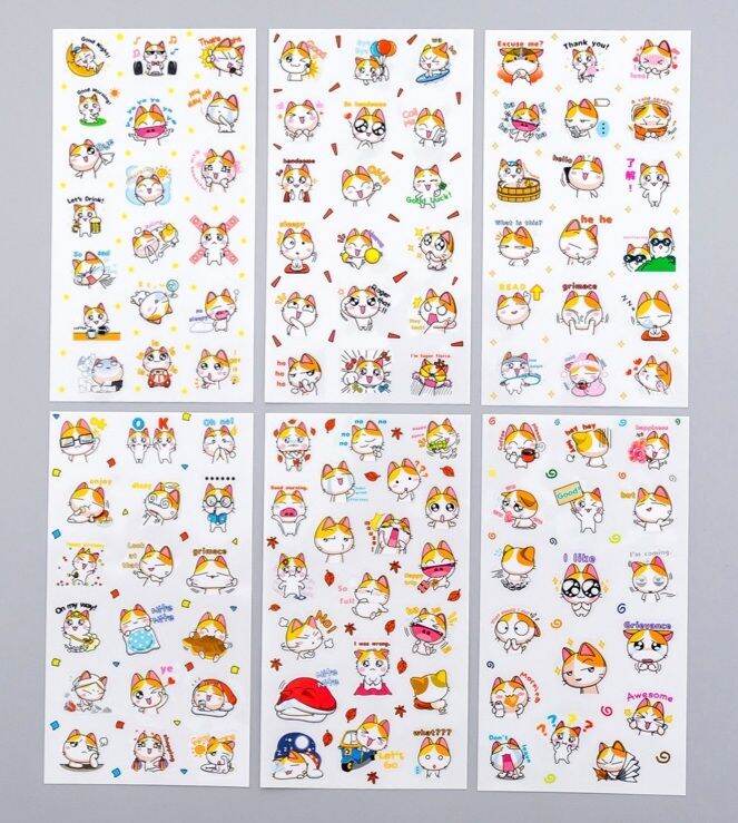 [HCM]1 set (gồm 6 miếng) stickers hình mèo Chibi tinh nghịch