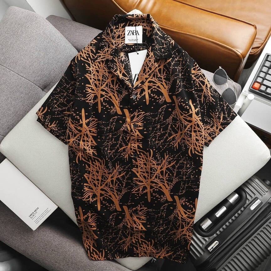 (Big size <140kg) Áo sơ mi hoa văn tay ngắn cổ vest big size