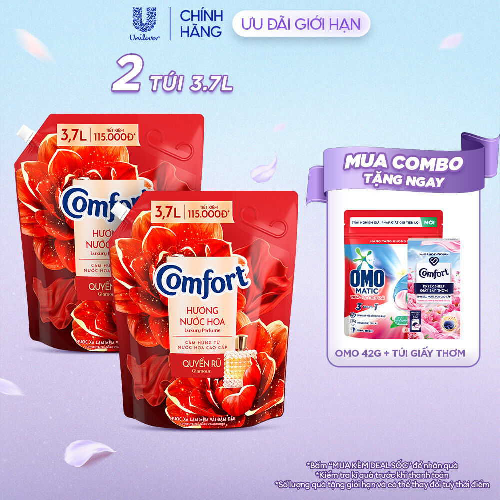 Combo 2 Túi Nước Xả Vải Comfort Hương Nước Hoa 100 Giờ Lưu Hương Quyến Rũ túi 3.7L