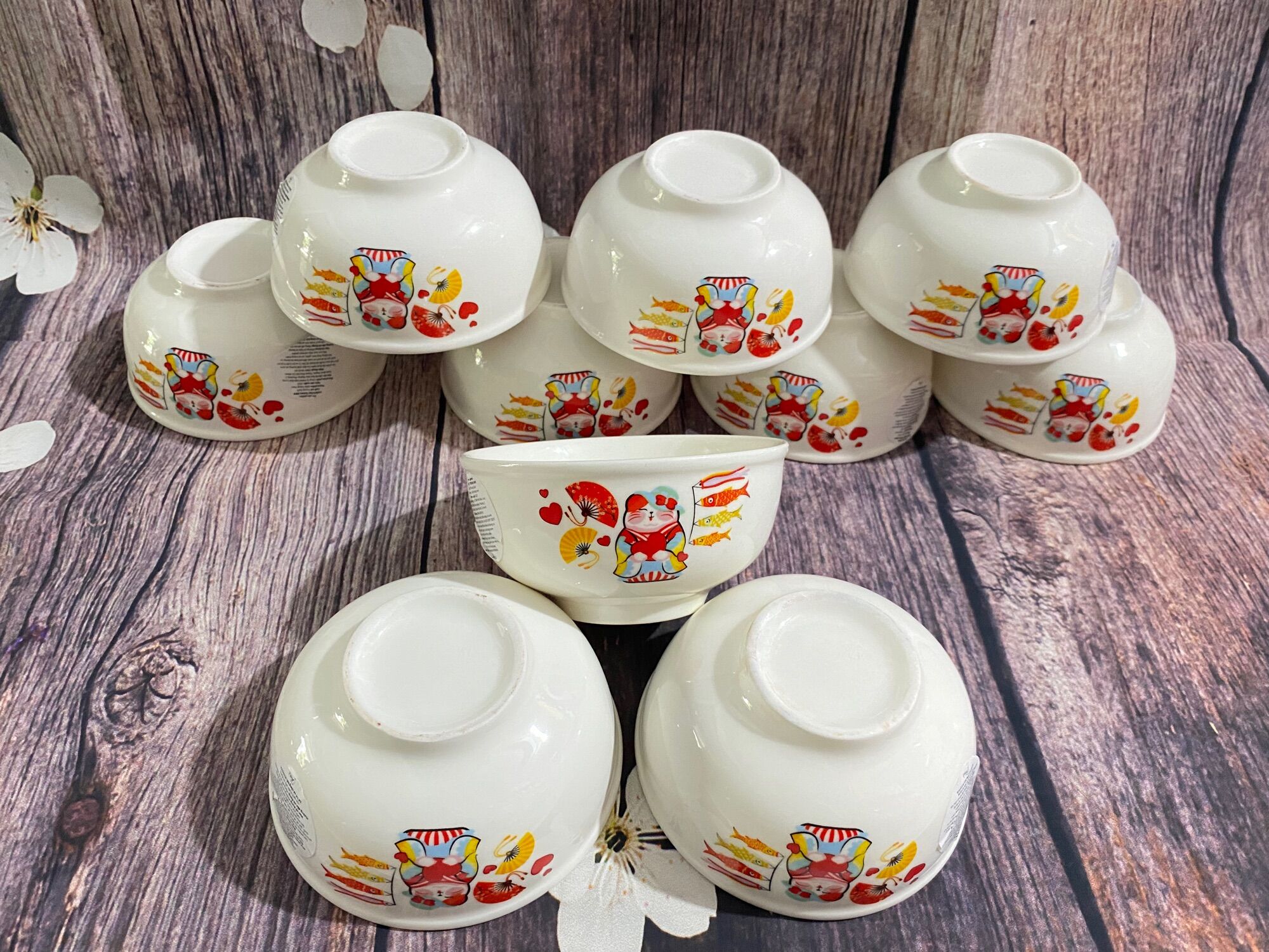 Bộ 10 chén sứ ăn cơm Unilever họa tiết - chén, bát sứ ăn cơm