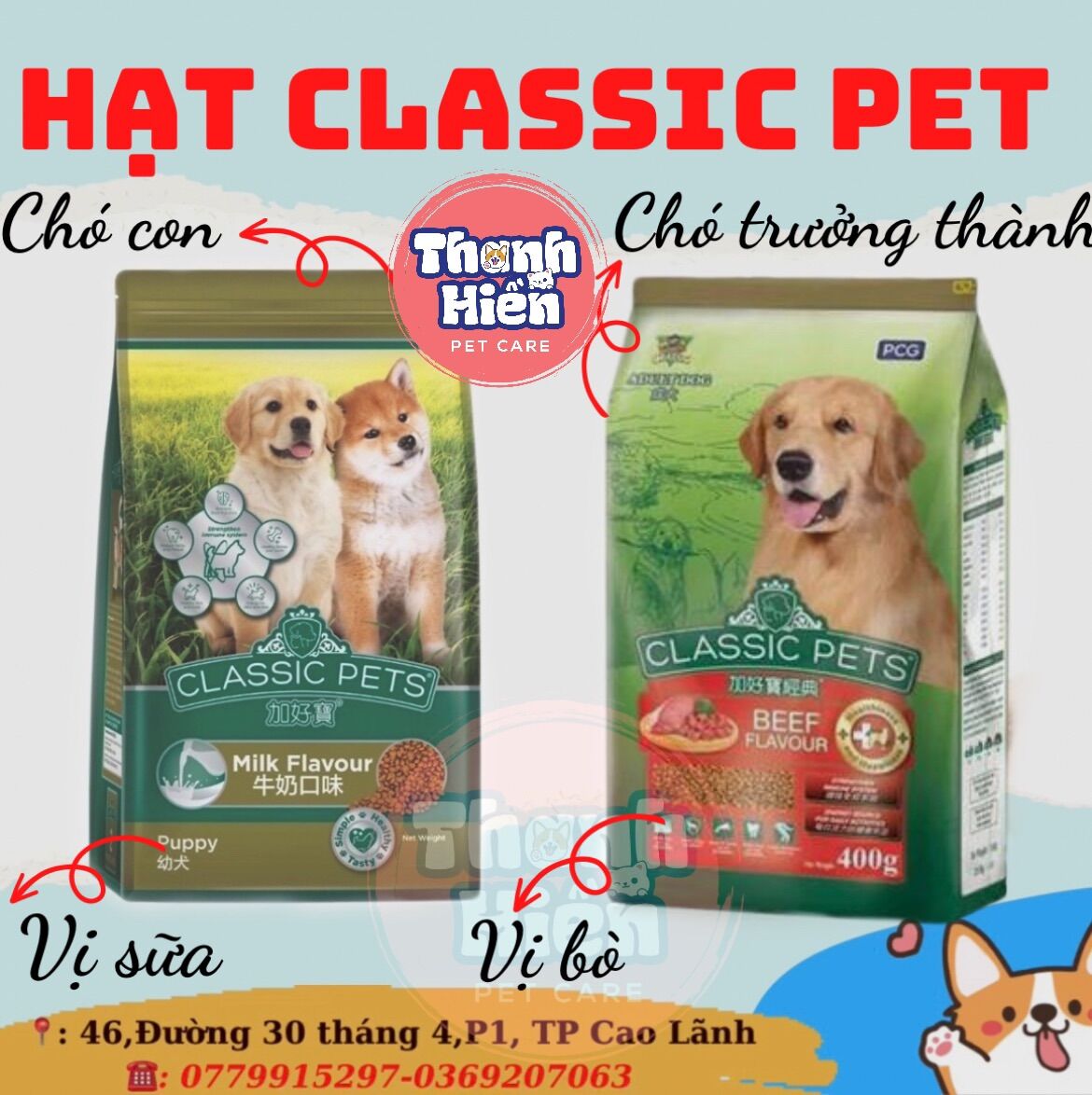 Thức ăn hạt cho chó Classic Pet 400g