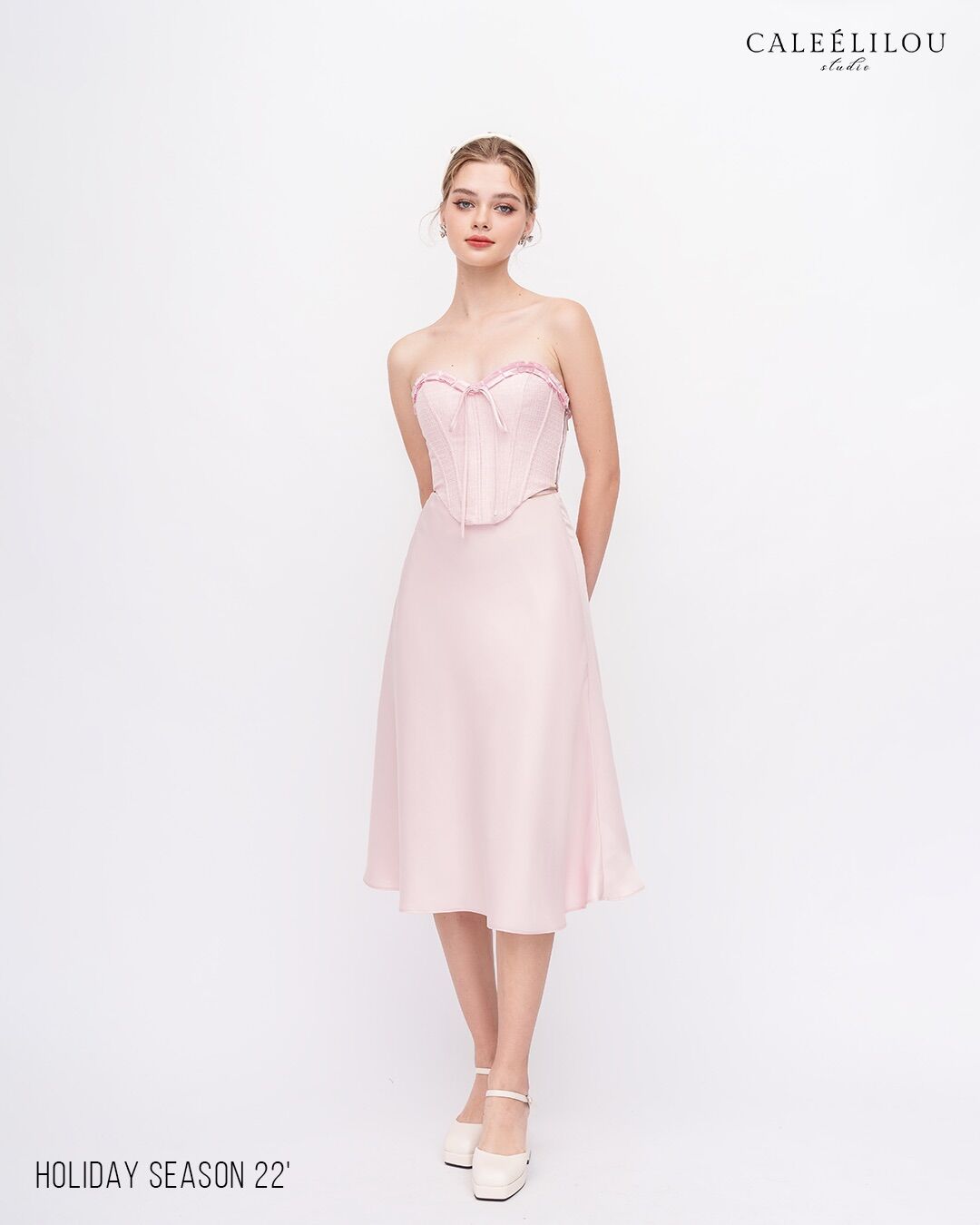 Caleelilou - Set áo corset & chân váy lụa Cherissa (baby pink)