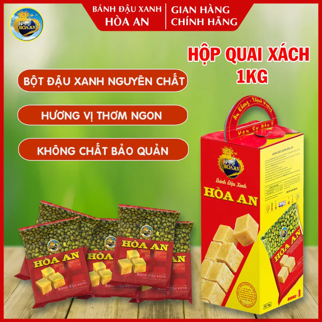 Bánh Đậu Xanh Hoà An hộp 1kg Chính Hãng