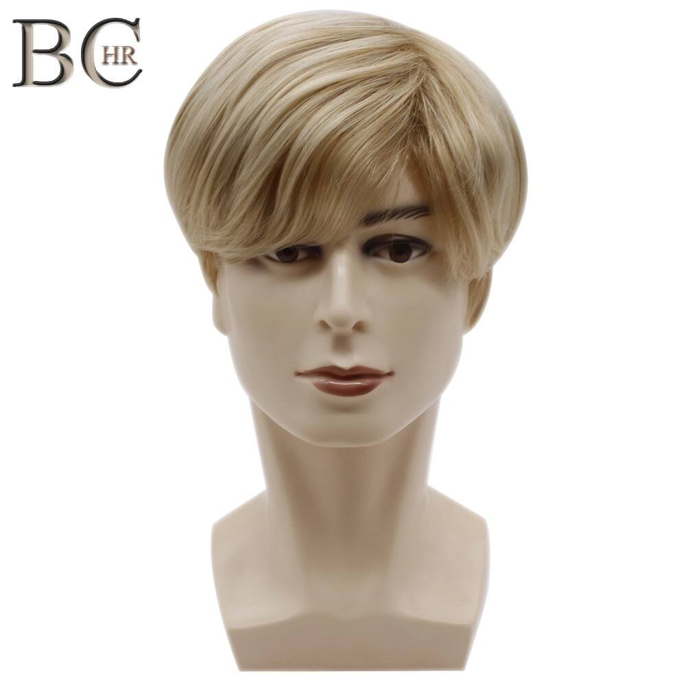 Bchr ngắn nam bộ tóc giả thẳng tổng hợp tóc giả dành cho tóc nam fleeciness tóc vàng tự nhiên toupee tóc giả