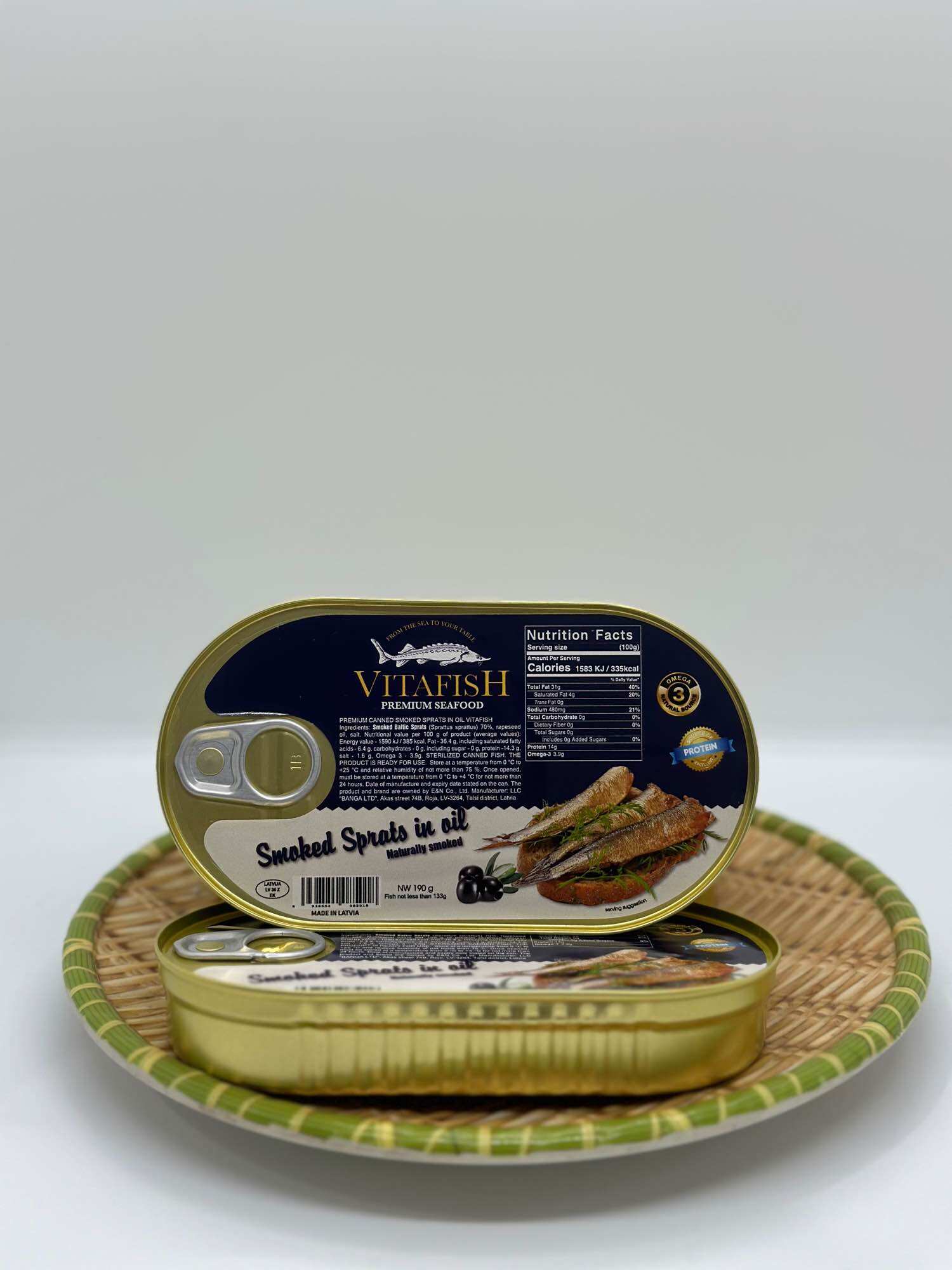 Cá trích ngâm dầu Vitafish 190g , Cá trích hun khói Nga
