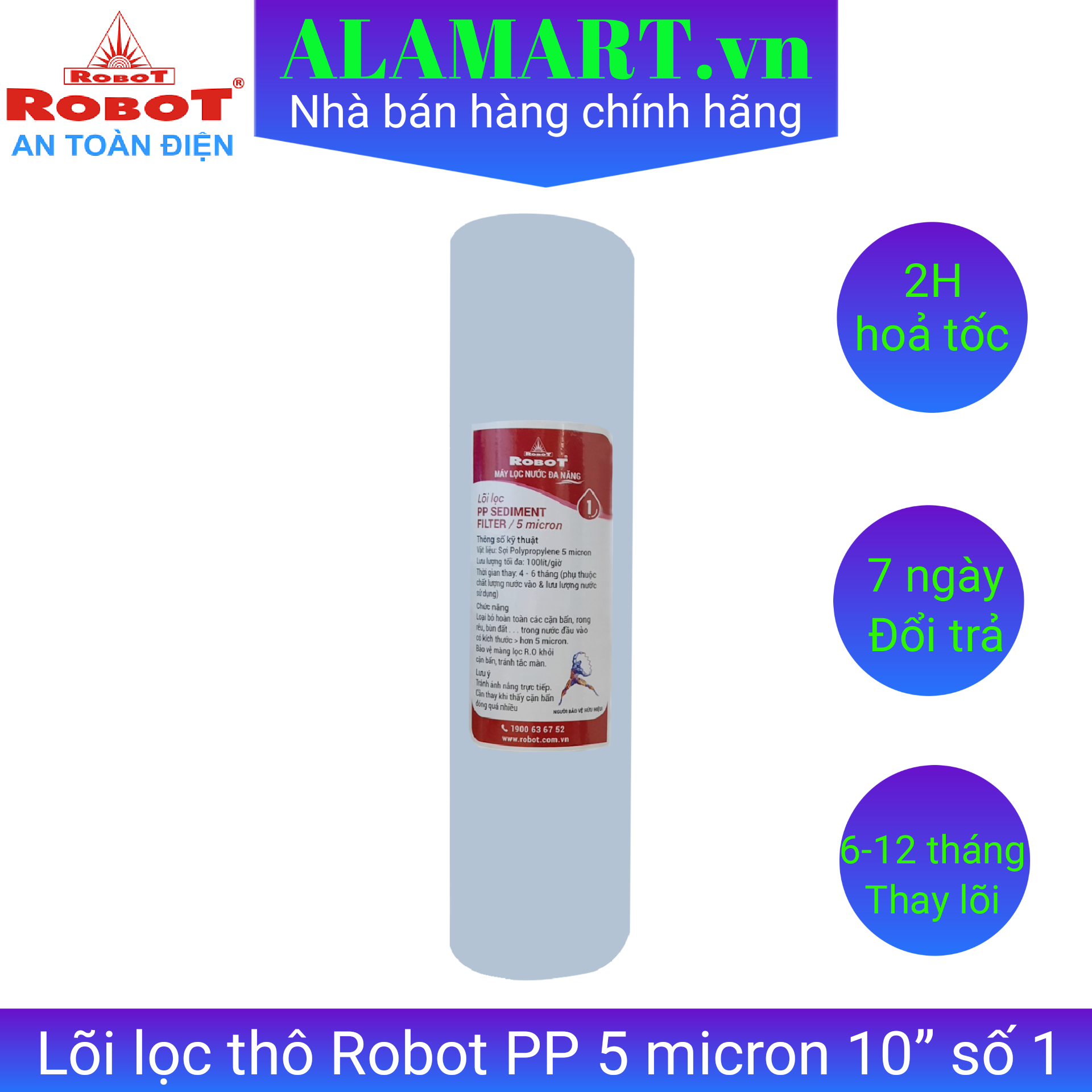 Lõi lọc thô số 1 robot - pp 5 micron 10 inch