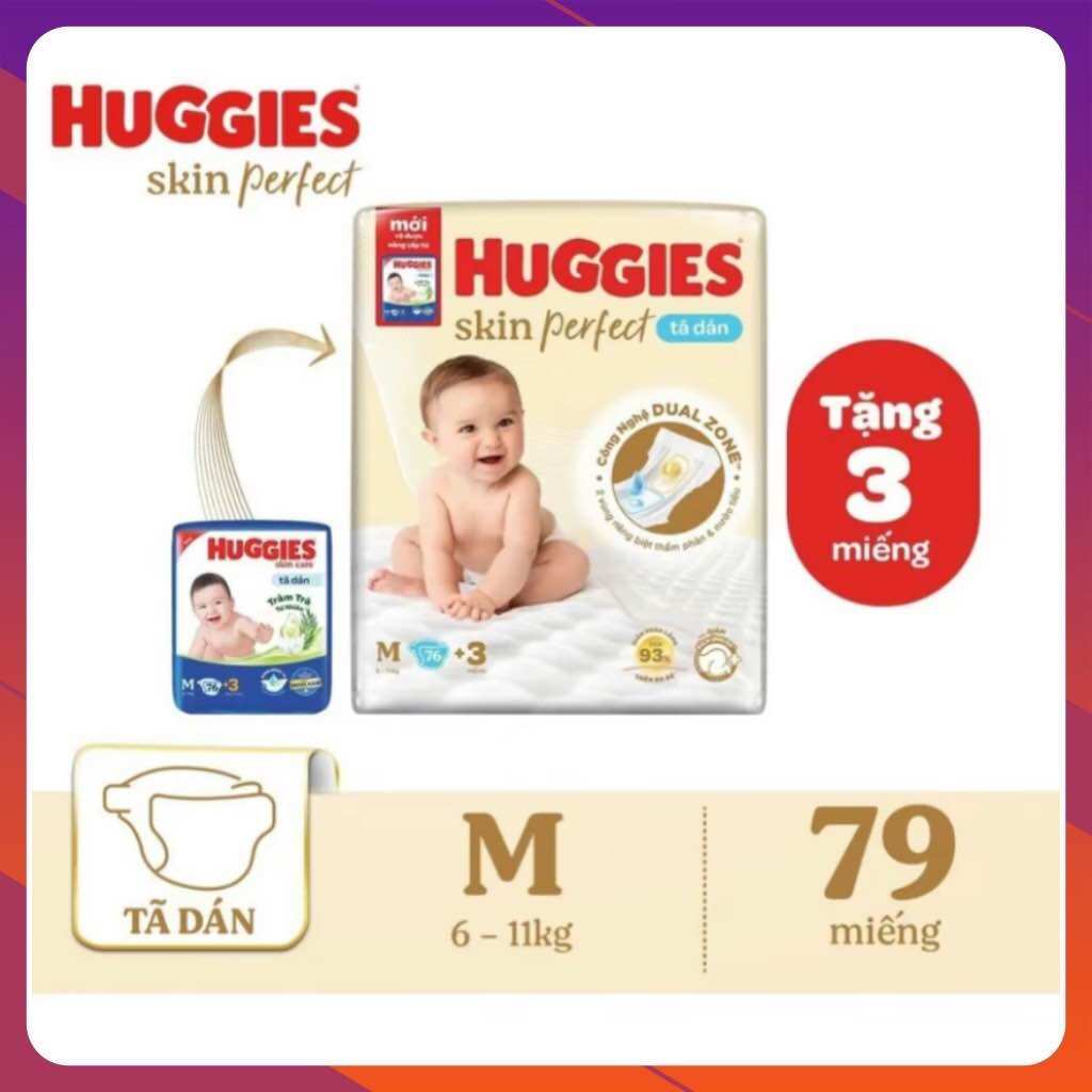 Tã/Bỉm Dán Huggies M76+3 skin perfect (6-11kg)
