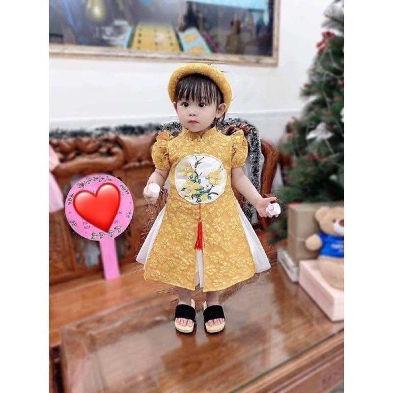 Áo Dài Gấm Kèm Mấn 2 Màu Bé Gái