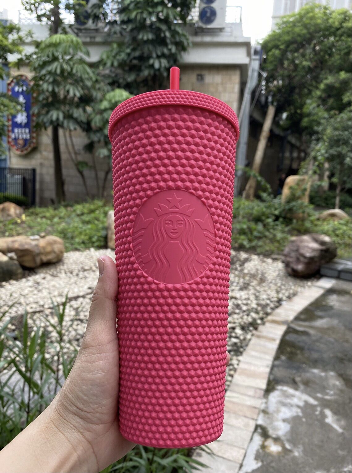 Ly starbucks studded bling ruby pink