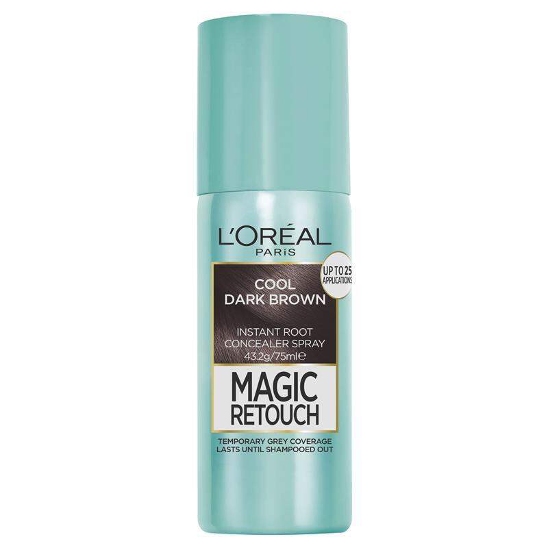 Xịt nhuộm phủ bạc chân tóc tạm thời L'Oreal Paris Magic Retouch 75ml - Cool Dark Brown nâu đậm mát mẽ.Made in Pháp
