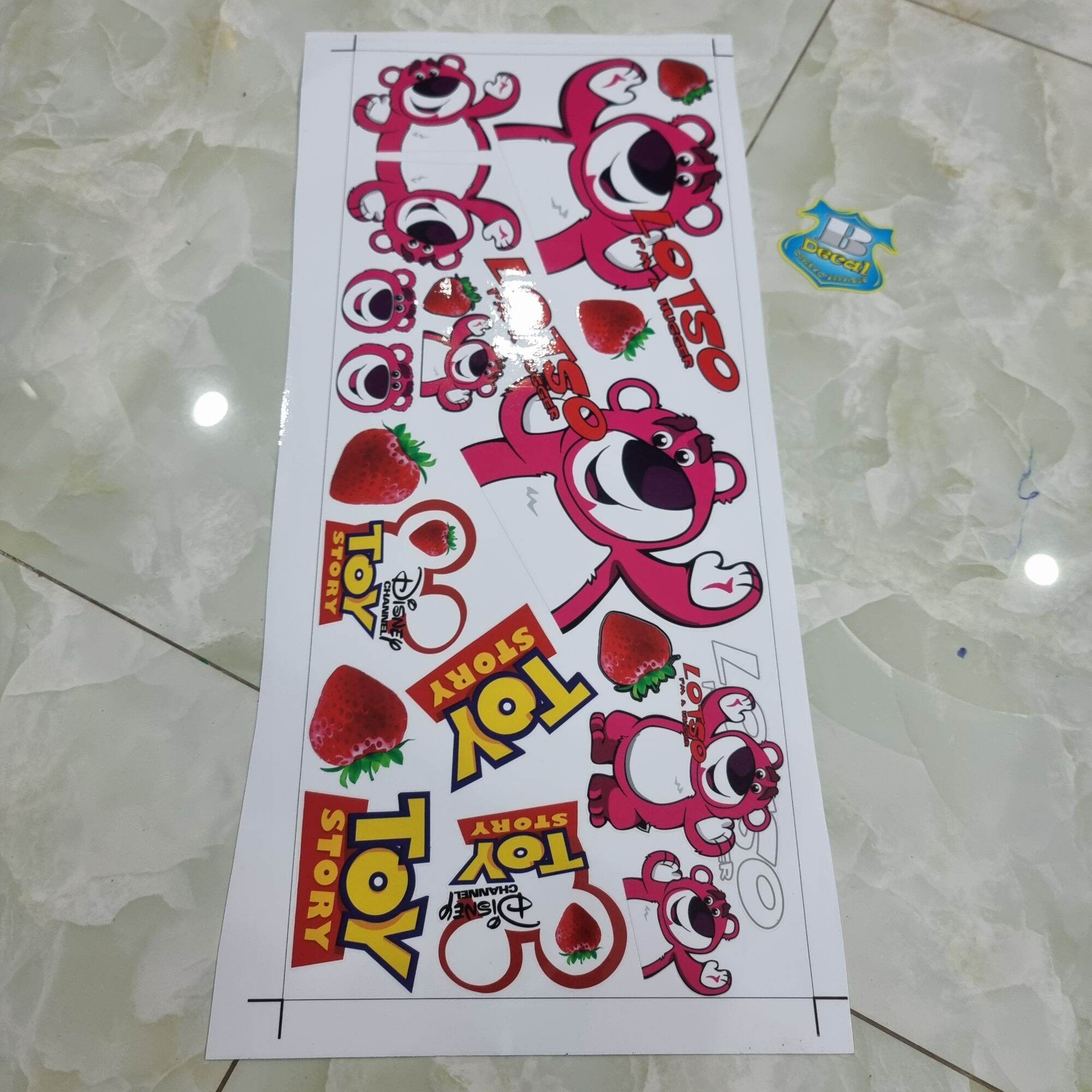 Trọn bộ tem logo sticker gấu dâu hồng dán trang trí xe máy