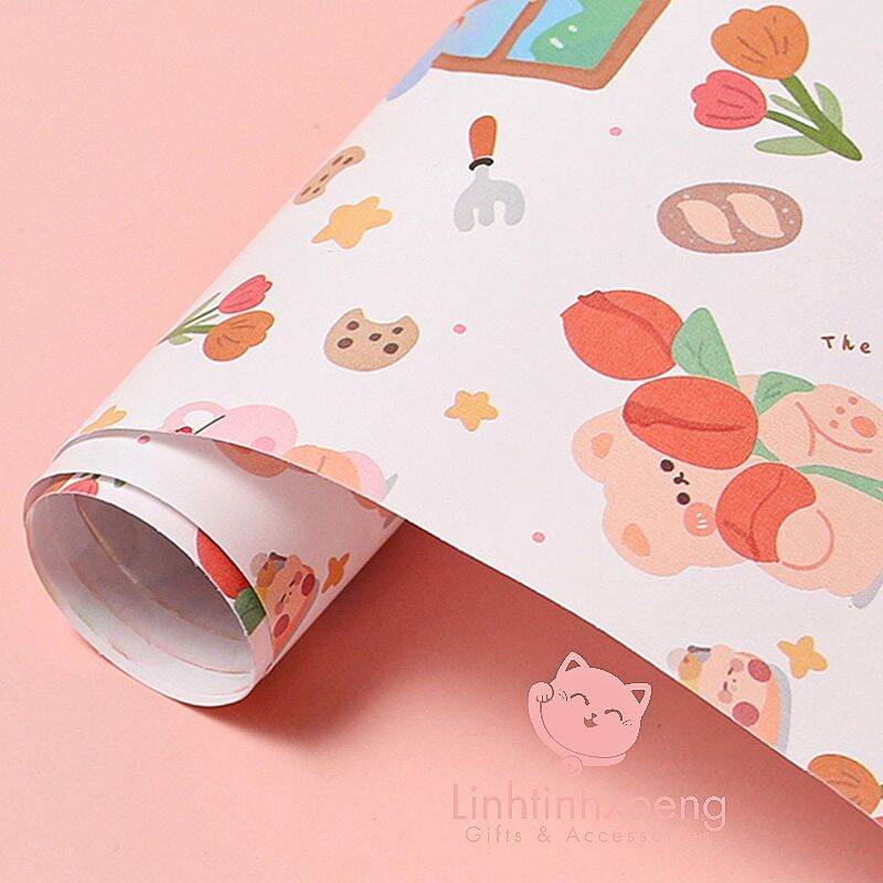 Sỉ 10 tờ giấy gói quà bọc sách vở bao tập cute Hàn Quốc #linhtinhxoeng