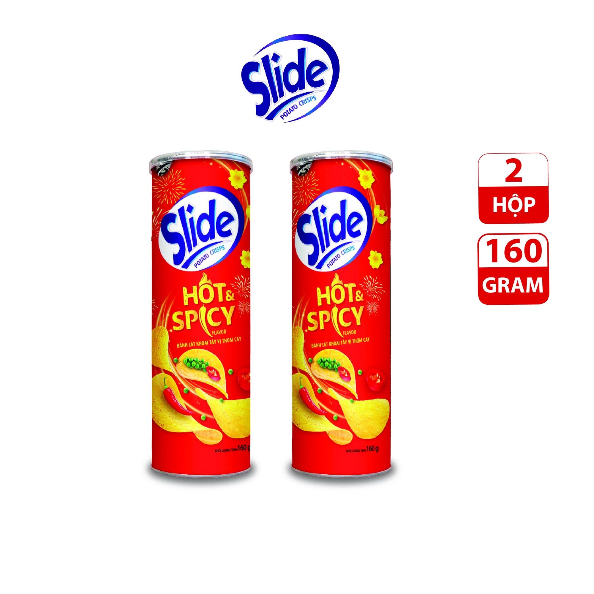 Combo 2 lon bánh lát snack khoai tây Slide vị thơm cay, 2x160g