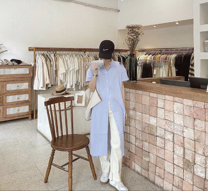 Váy sơmi dáng dài phong cách Hàn Quốc