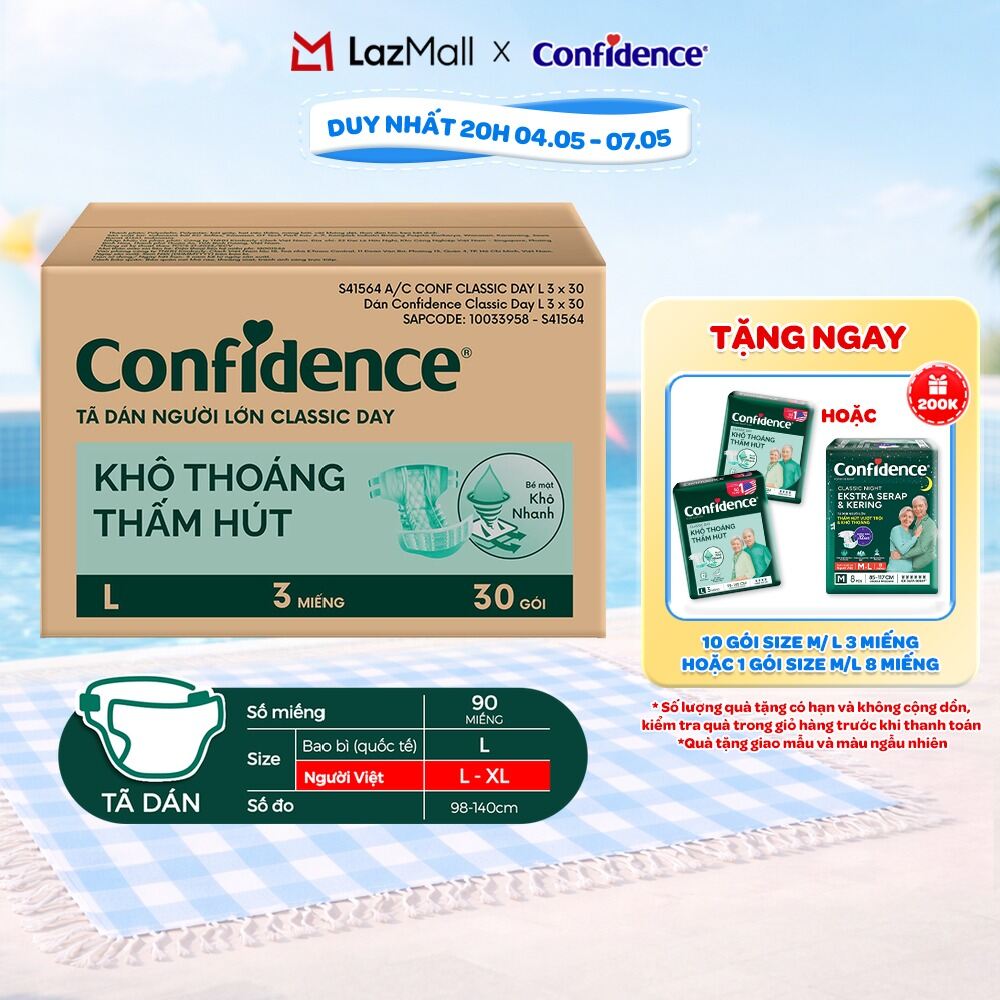 [Siêu Tiết Kiệm] Thùng Tã Dán Người Lớn Confidence Classic Day/ Slimt Fit Size M/L 40/90 miếng