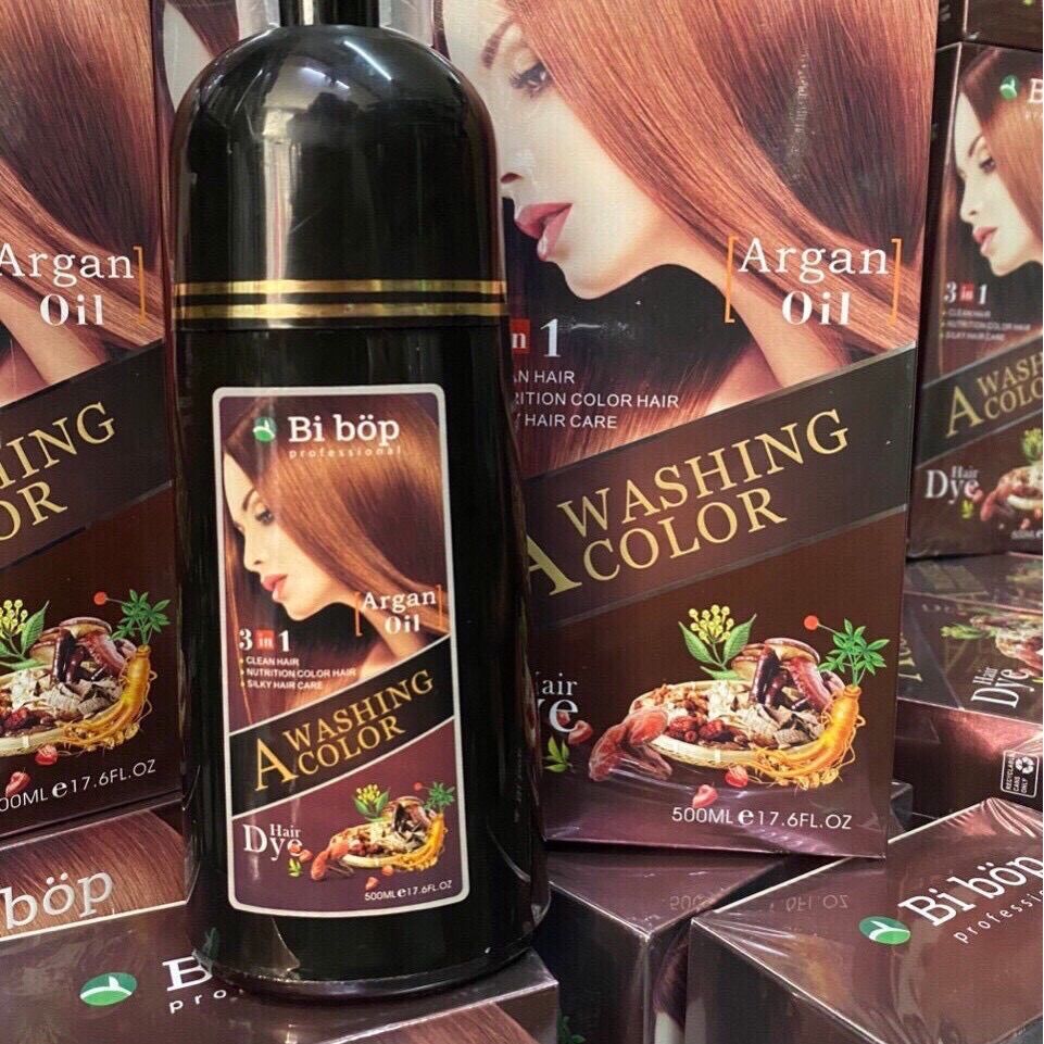 Dầu gội phủ bạc, nhuộm tóc nâu/đen Collagen thảo dược Bibop 500ml