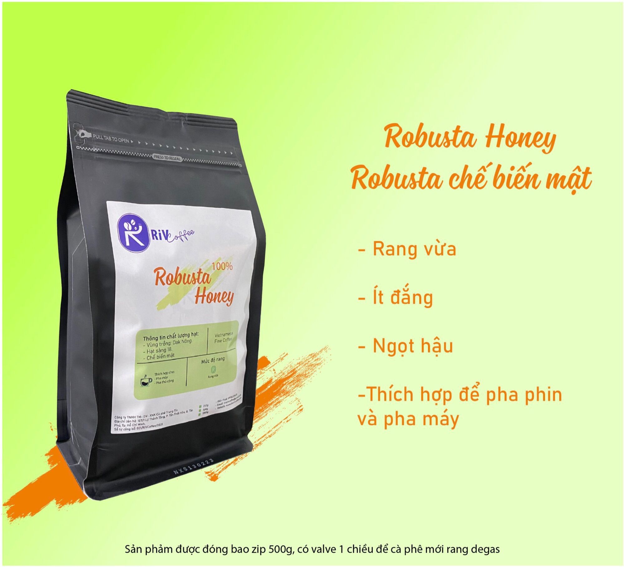 Cà phê robusta dakmil chế biến ướt riv coffee - 250g/500g