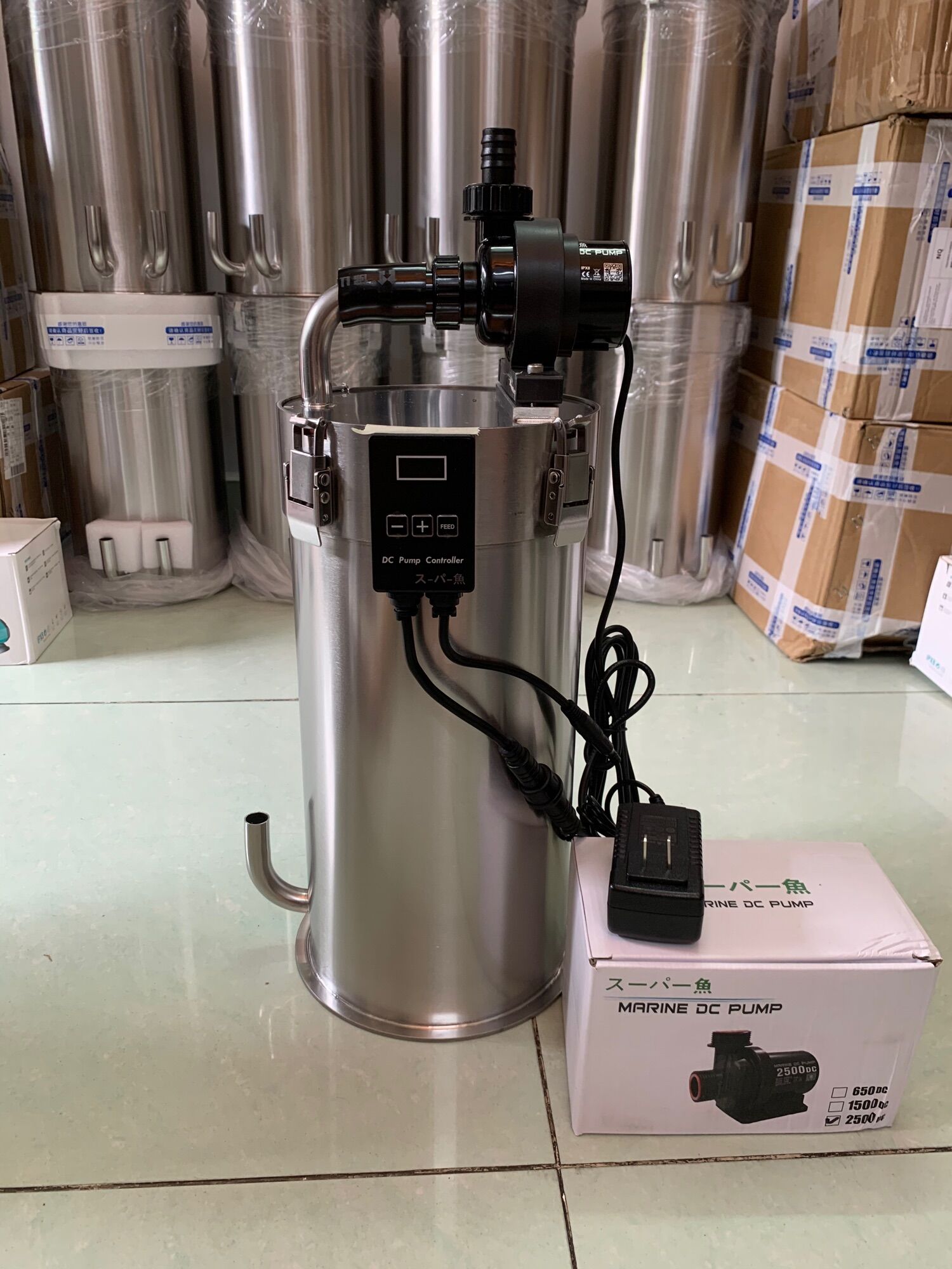 Lọc inox f180 + bơm marine dc pump 2500l - lọc inox hồ cá thuỷ sinh - lọc inox f180 + bơm chaning 2000l - lọc thùng hồ cá - lọc thùng inox f180 + bơm chaning 2500l