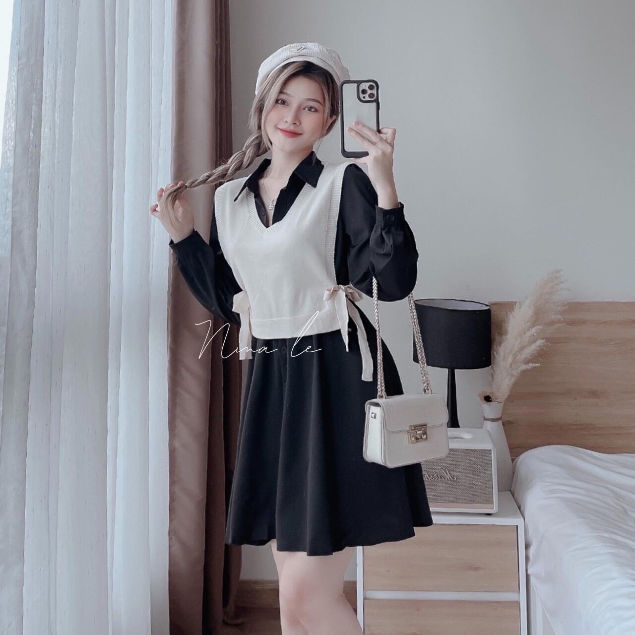[Ảnh thật] 50-95kg Bigsize ĐẦM SƠ MI PHỐI ÁO GHILE