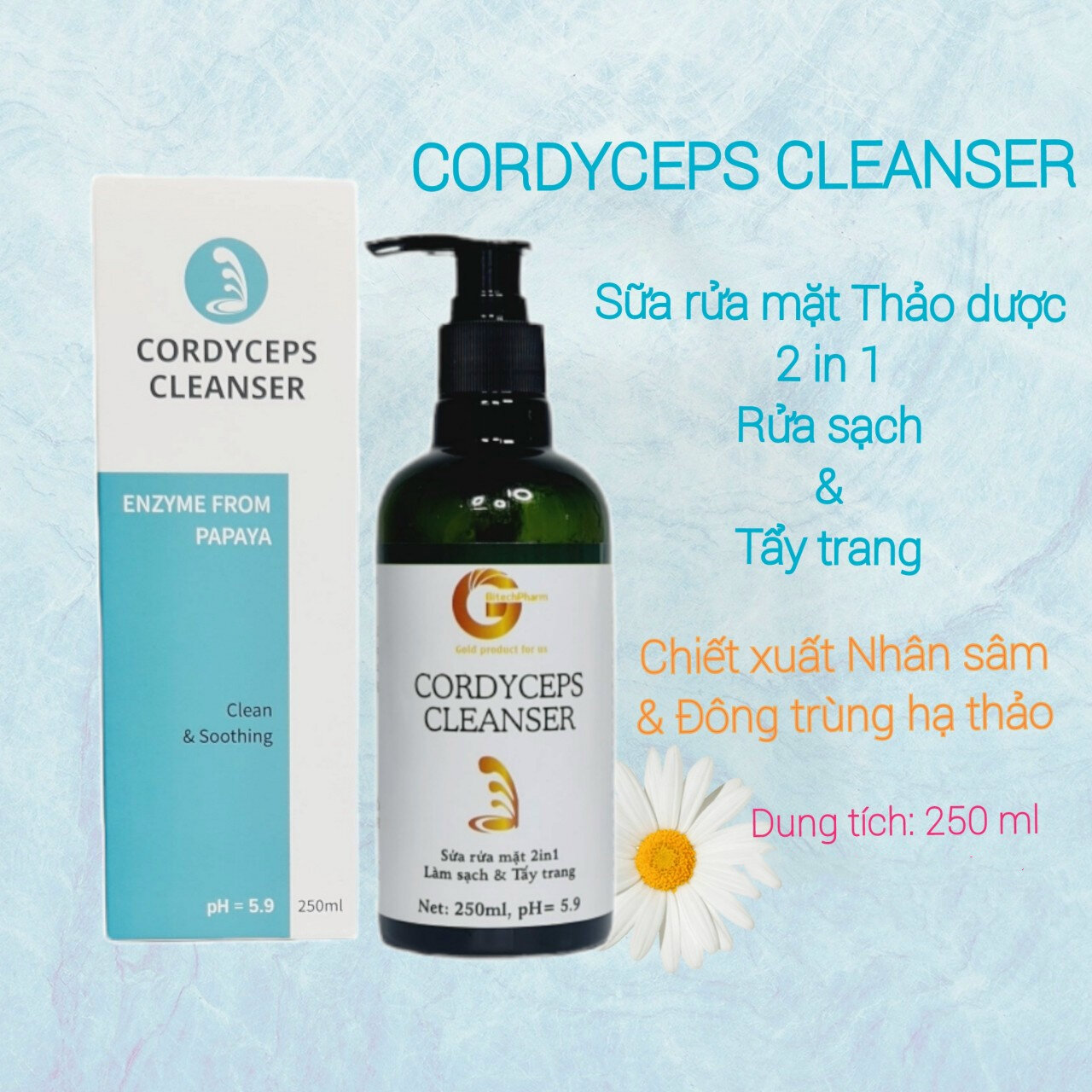 CORDYCEPS CLEANSER: Sữa rửa mặt chai 50ml