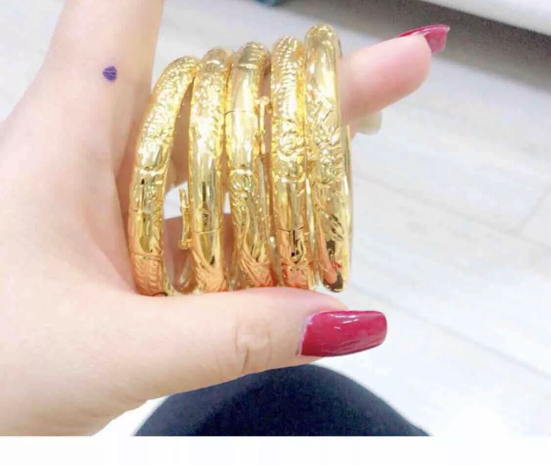 Vòng tay cưới mạ vàng 24k khắc rồng phụng cao cấp