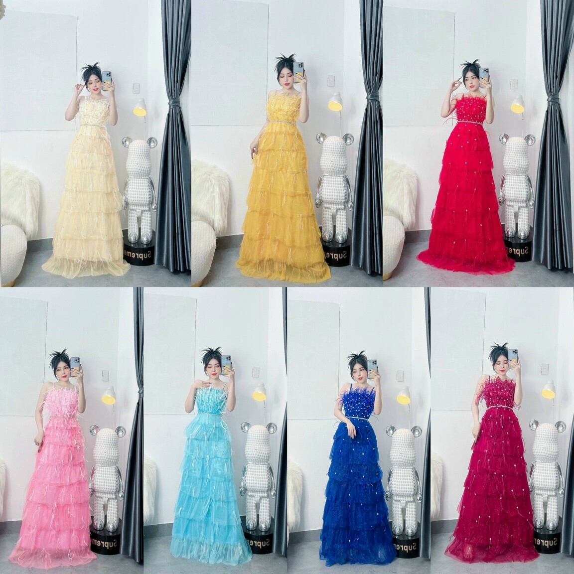 ĐẦM MAXI CUP TẦNG ĐÍNH LÔNG