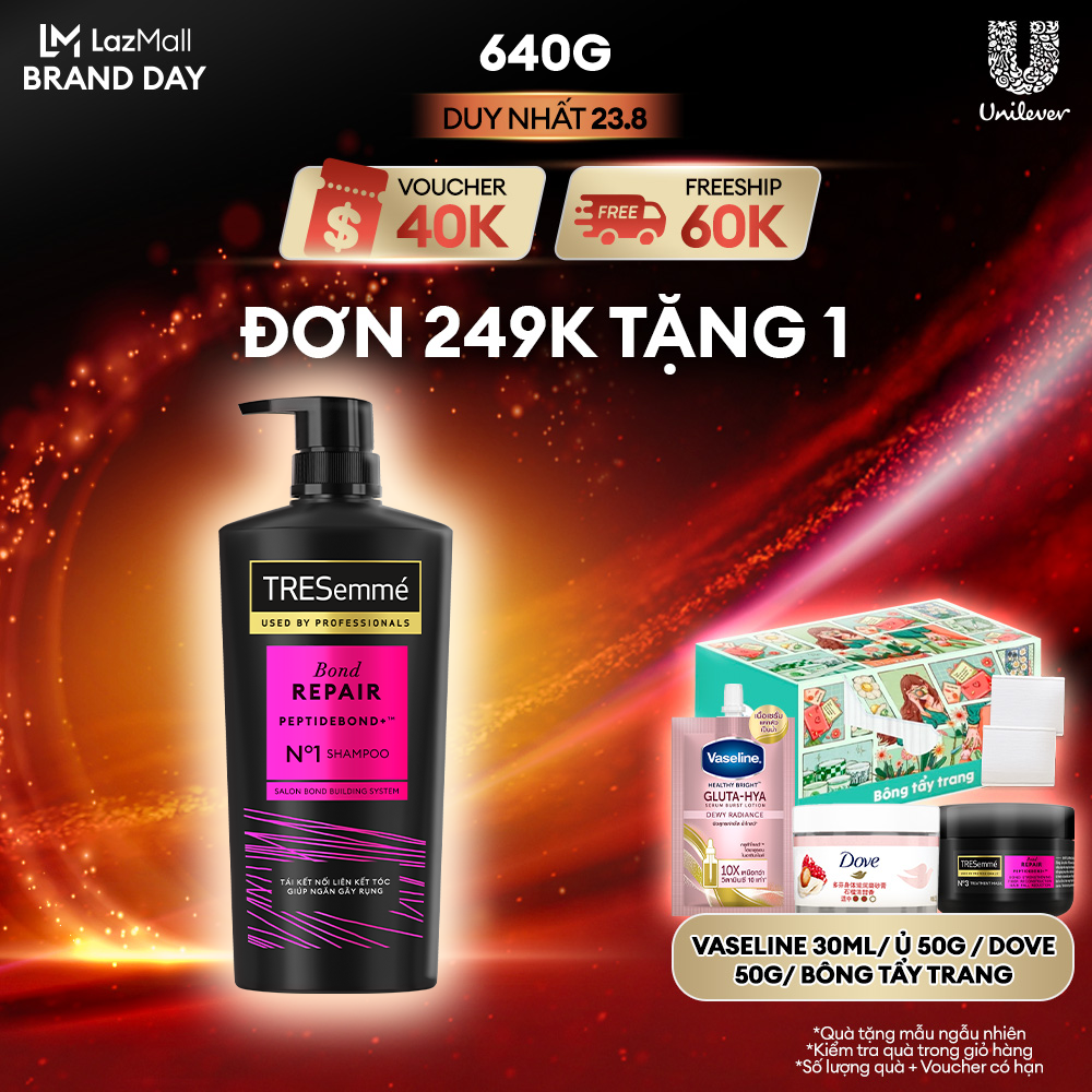 Dầu Gội TRESemmé Bond Repair Peptidebond+ 640g Cho Tóc Hư Tổn Do Tạo Kiểu Giúp Ngăn Gãy Rụng