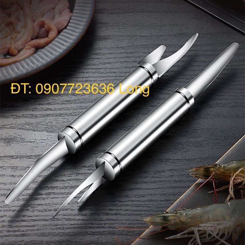 Dụng cụ bóc vỏ tôm 2 đầu đa năng (Làm lòng, bóc vỏ tôm, lấy chỉ tôm, đánh vảy cá Inox