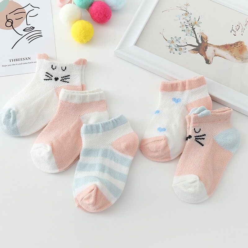 Set 5 đôi tất lưới cổ thấp hình thú cho bé Kid’s Socks