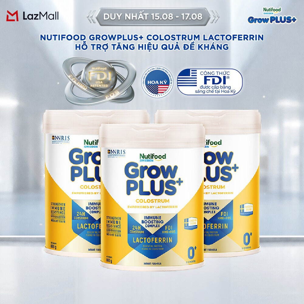 Combo 3 Sữa bột Nutifood Sweden GrowPLUS+ Colostrum Lactoferrin 0+ 800g
